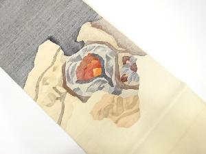 手織り紬花模様織出し袋帯